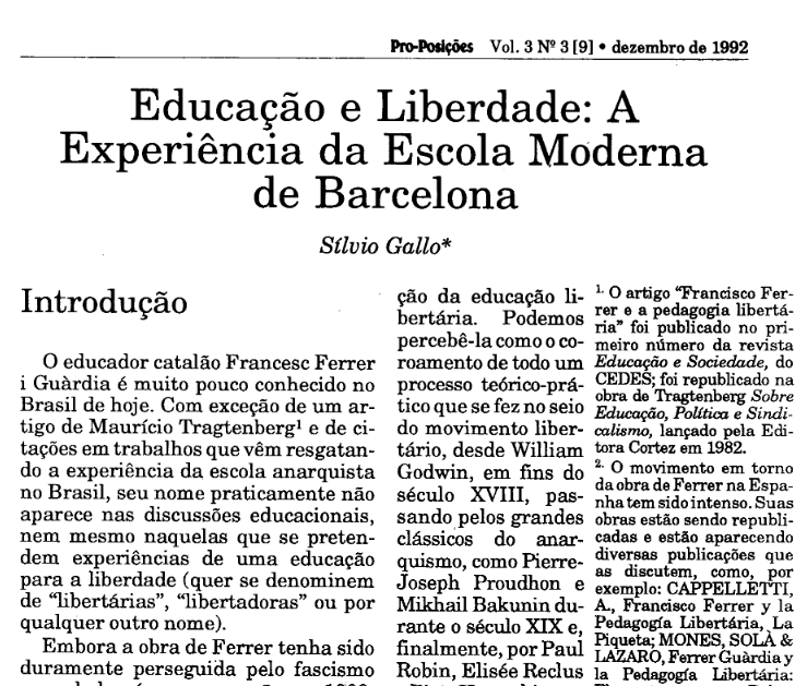 Artigo-GALLO, S. Educação e Liberdade A Experiência da Escola Moderna de Barcelona_1992