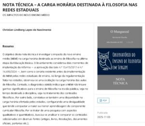 NOTA TÉCNICA – A CARGA HORÁRIA DESTINADA À FILOSOFIA